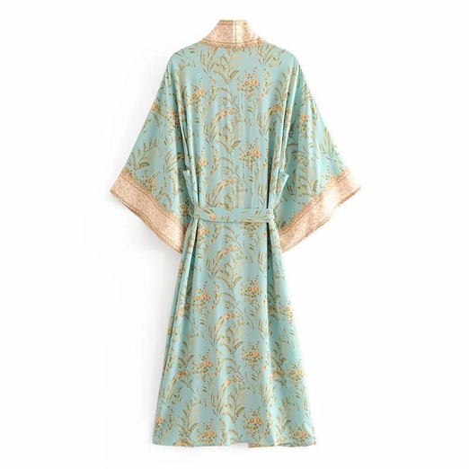 Elegant Boho Floral Print Tie-Waist Kimono Robe