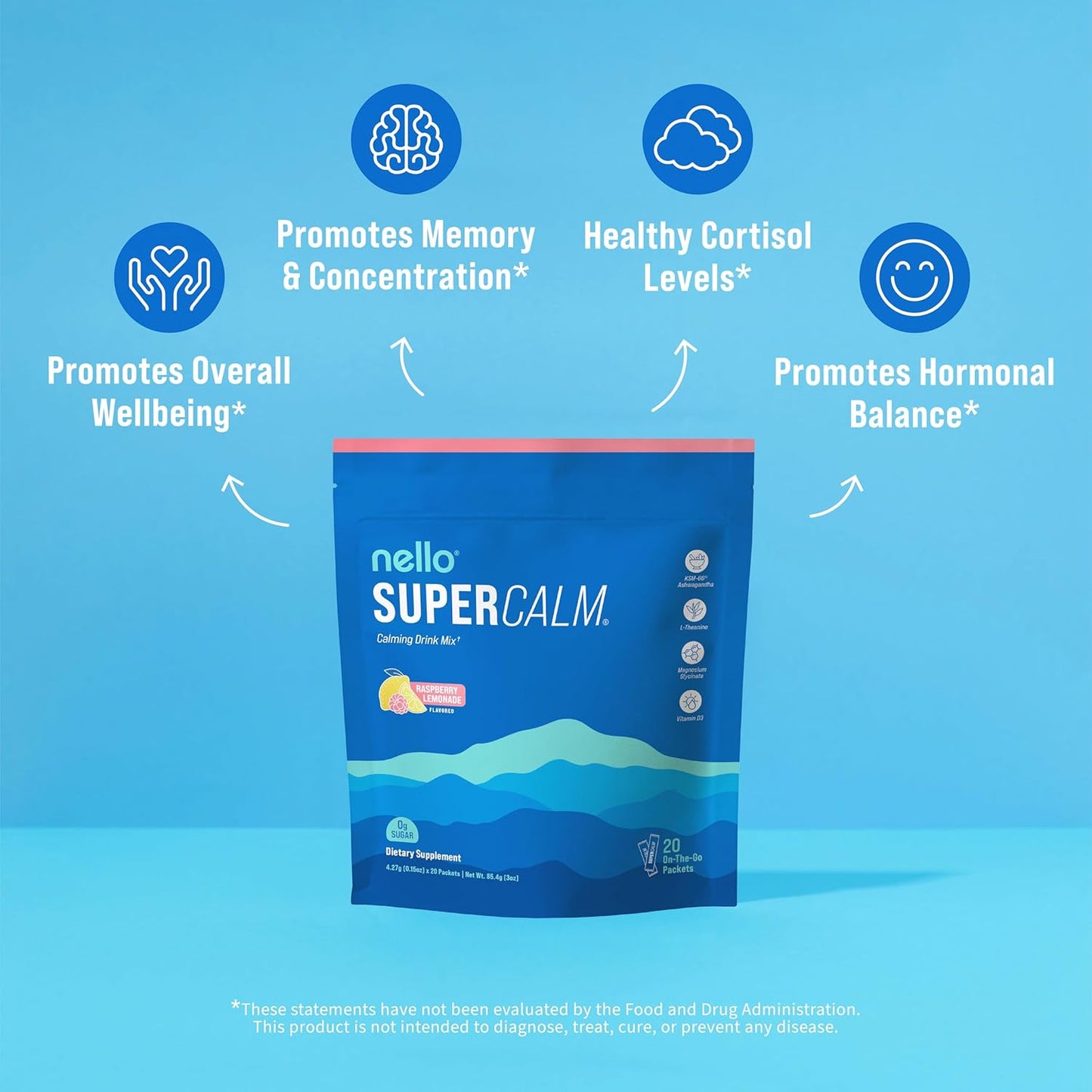 NELLO'S SUPERCALM Powdered Drink Mix, Raspberry Lemonade