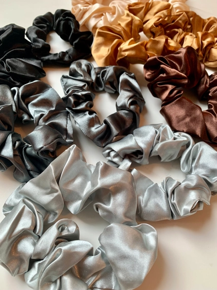 Hair Scrunchies - Blue Satin Beauty Set 6 pair