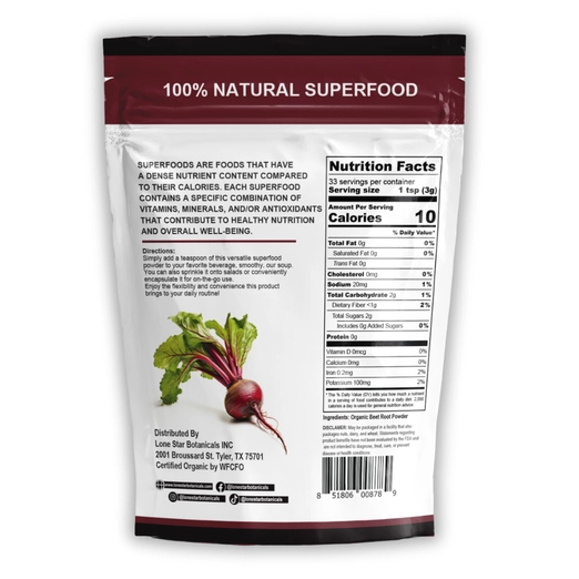 Organic Beet Root Powder -- 3.52 oz.