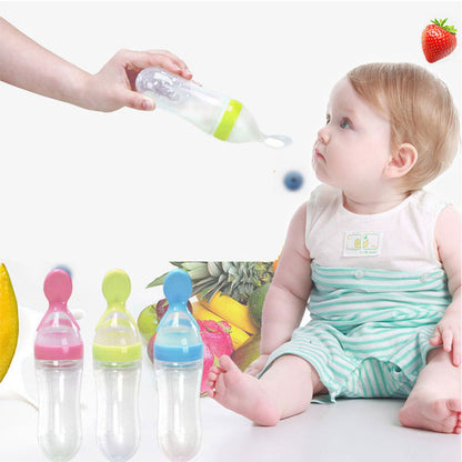 Safe Newborn Baby Feeding Bottle Toddler Silicone Squeeze Feeding Spoon Milk Bottle Baby Training Feeder Food Supplement