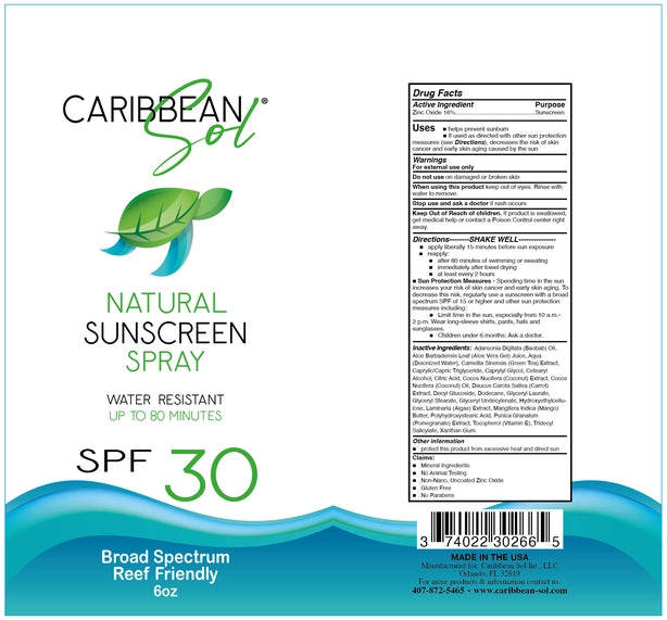 Caribbean Sol Natural Sunscreen Spray Spf 30