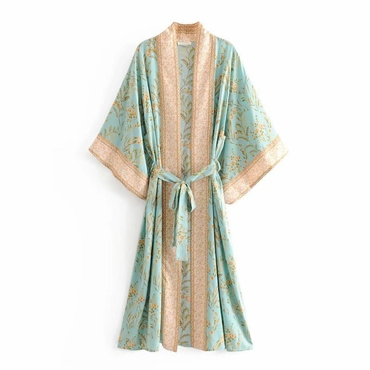 Elegant Boho Floral Print Tie-Waist Kimono Robe