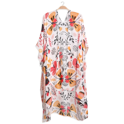 Butterfly and Floral Pattern Print Summer Kimono