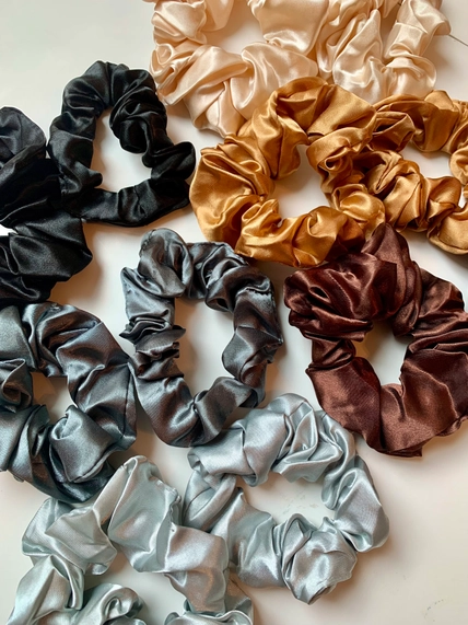 Hair Scrunchies - Blue Satin Beauty Set 6 pair