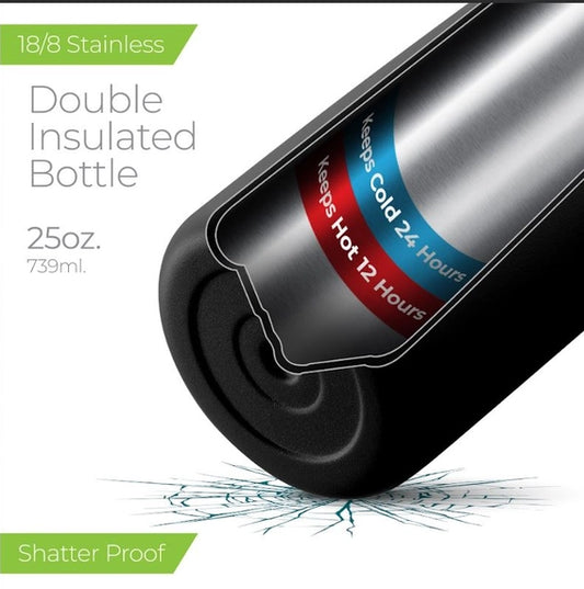 Insulated Water Bottle, 25 oz. with Three Lids