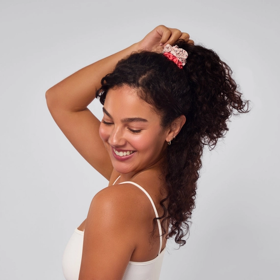 Ruched Satin Scrunchies 5pc Set - Assorted Cherry Blossom