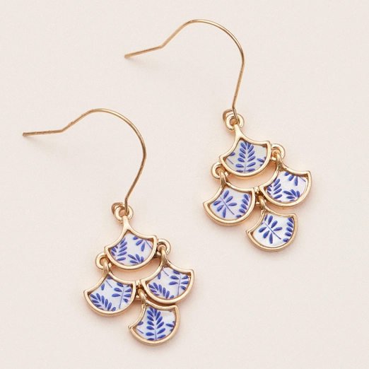 Boho-Chic Gold & Blue Mother of Pearl Floral Earrings