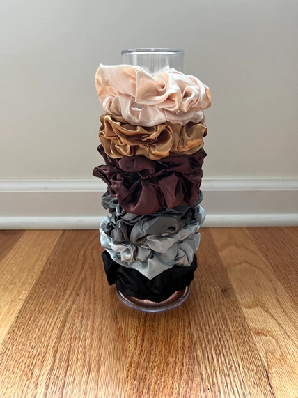 Hair Scrunchies - Blue Satin Beauty Set 6 pair