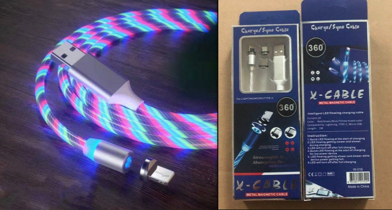 Magnetic Charging Cable Lighting Micro USB Cable LED Type-C Cable