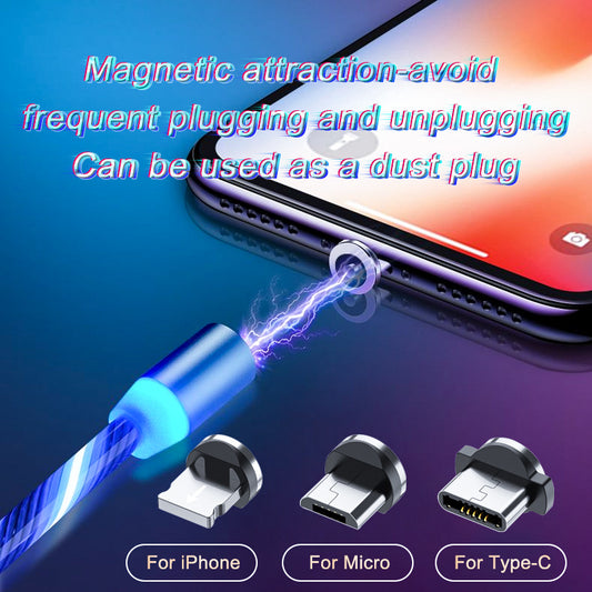 Magnetic Charging Cable Lighting Micro USB Cable LED Type-C Cable