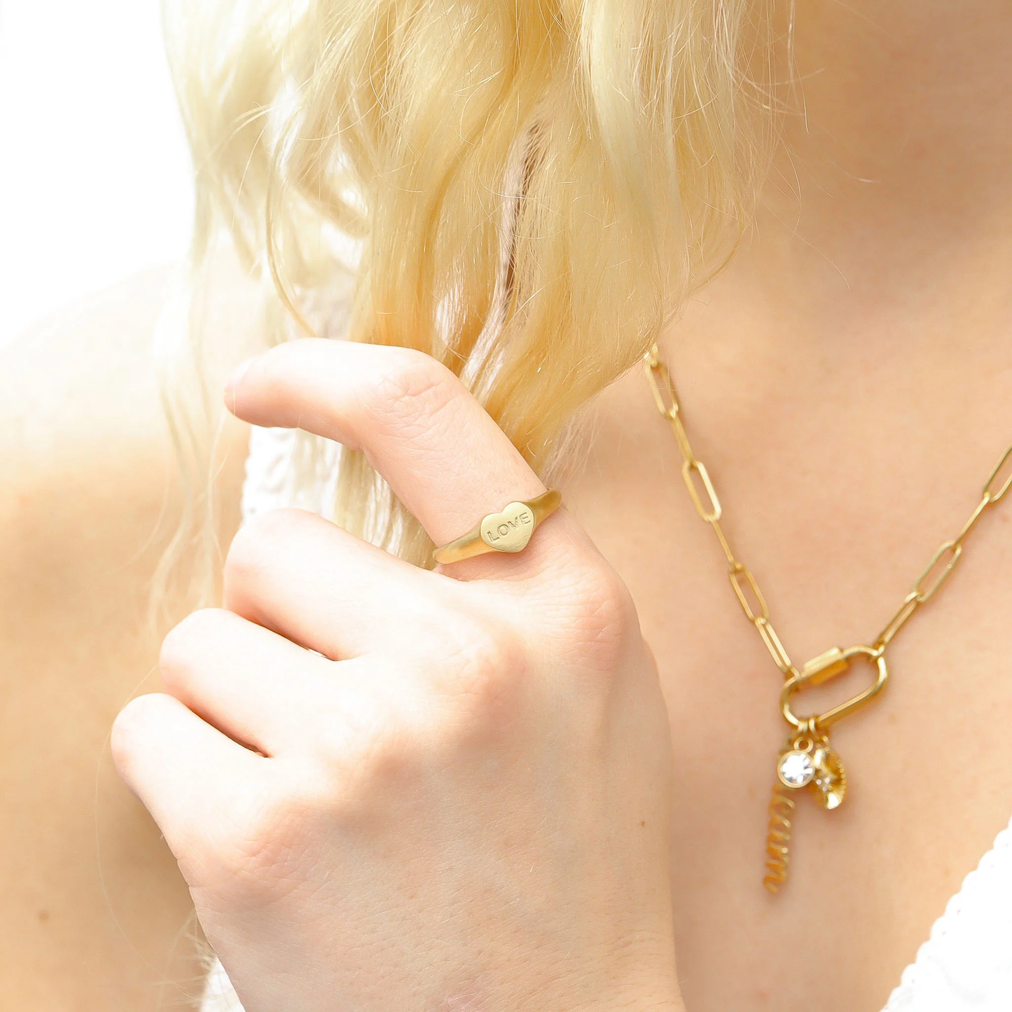 18K Gold PVD Stainless Steel Love Heart Signet Ring