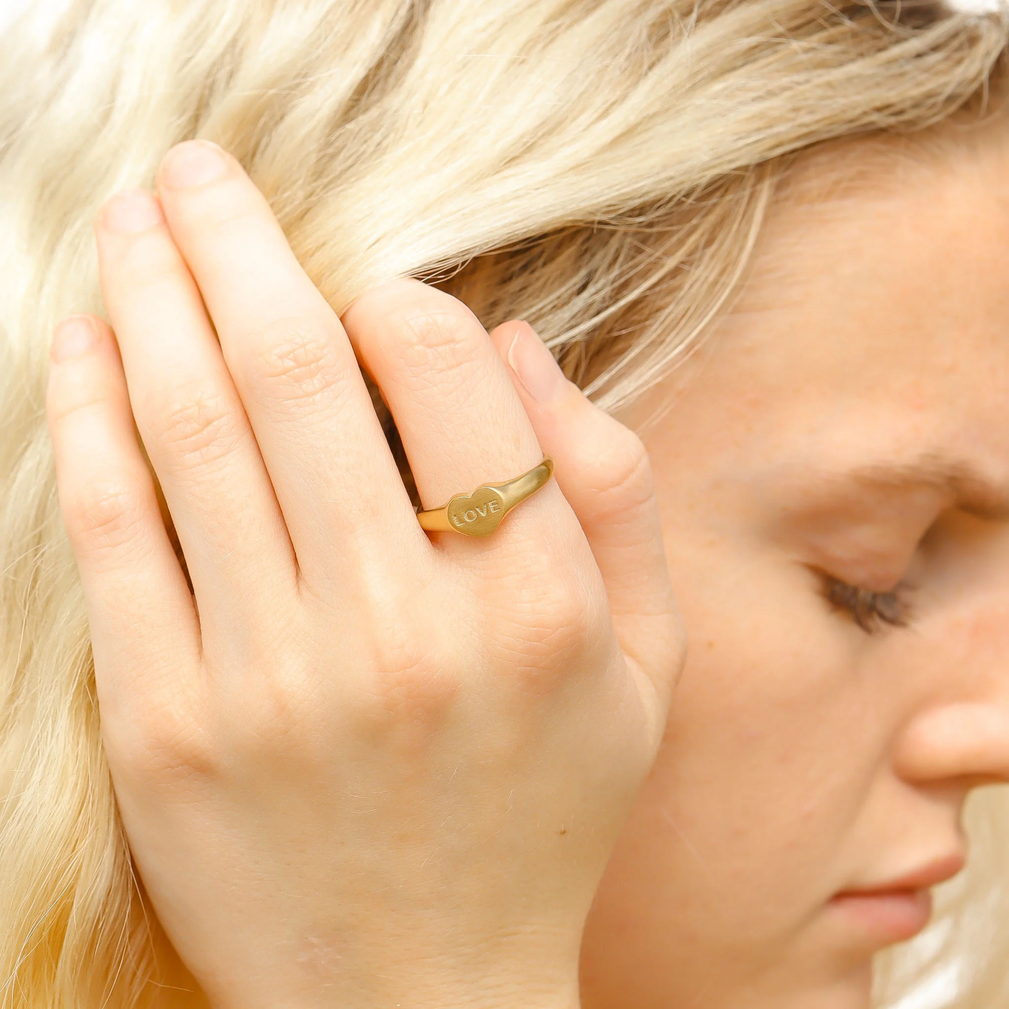 18K Gold PVD Stainless Steel Love Heart Signet Ring