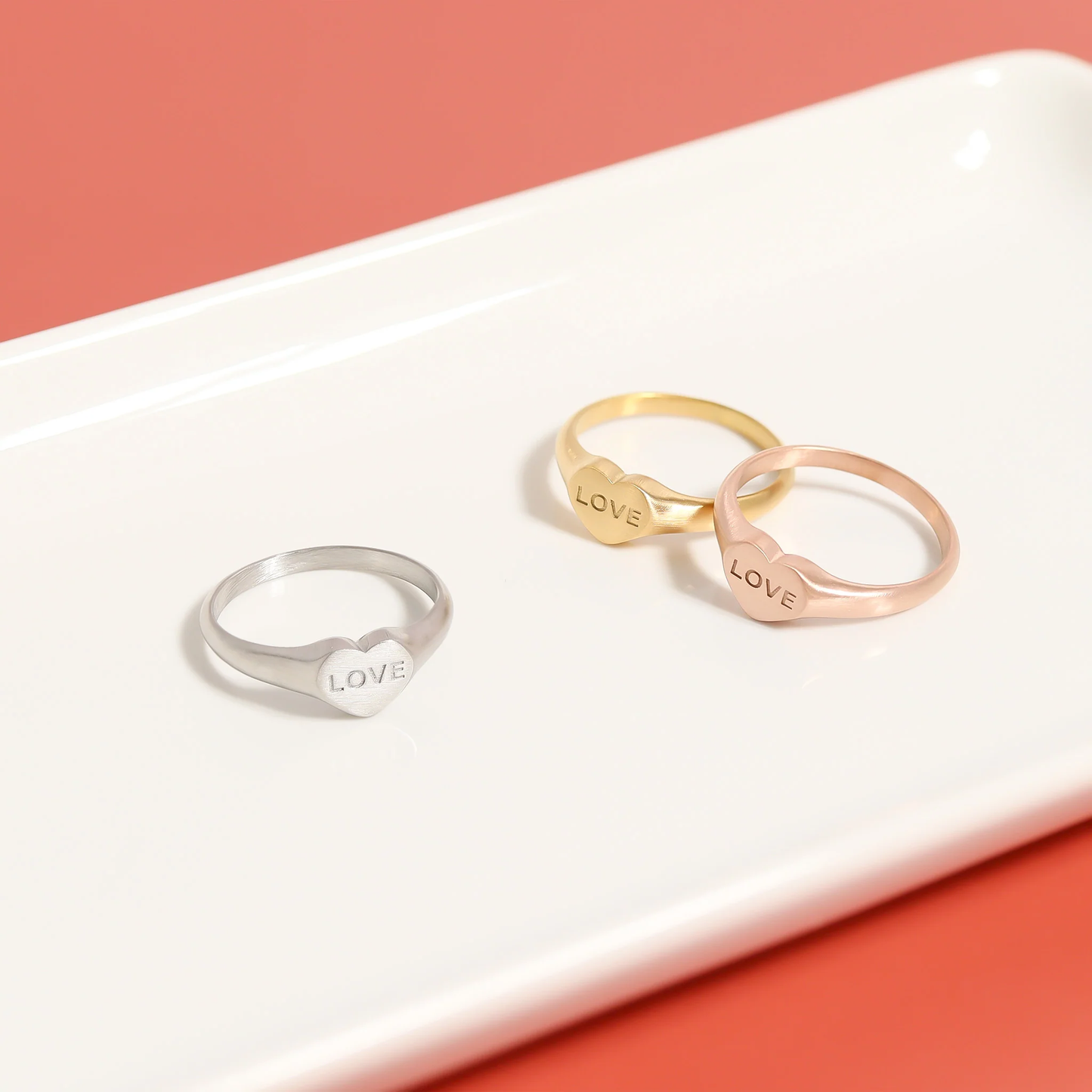 18K Gold PVD Stainless Steel Love Heart Signet Ring