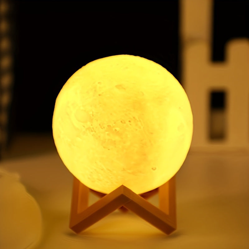 LED Night Light 3D Printing Moon Light 12CM Battery Powered With Bracket Starry Light 7 Colors Bedroom Set