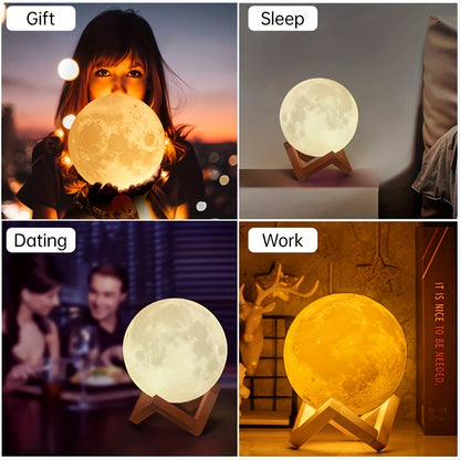 LED Night Light 3D Printing Moon Light 12CM Battery Powered With Bracket Starry Light 7 Colors Bedroom Set