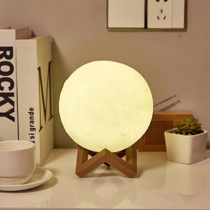 LED Night Light 3D Printing Moon Light 12CM Battery Powered With Bracket Starry Light 7 Colors Bedroom Set