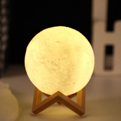 LED Night Light 3D Printing Moon Light 12CM Battery Powered With Bracket Starry Light 7 Colors Bedroom Set