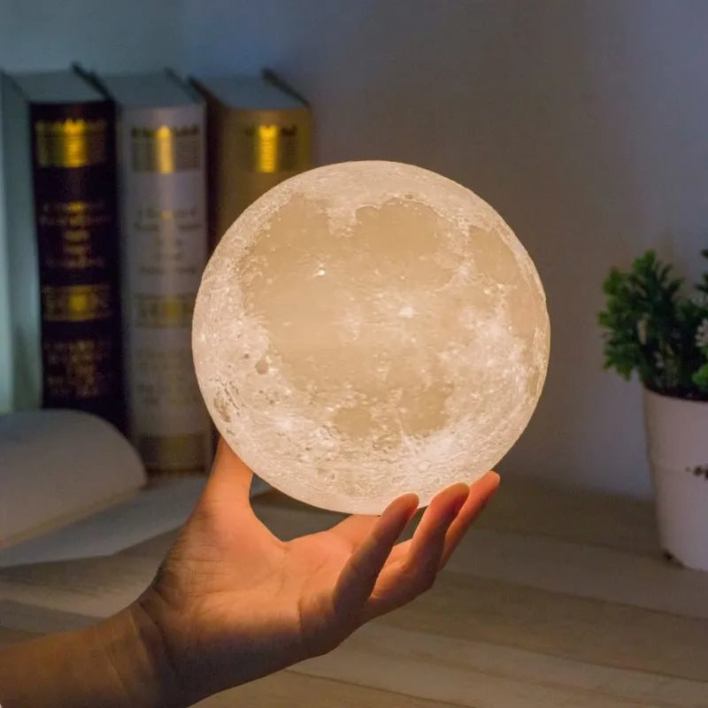 LED Night Light 3D Printing Moon Light 12CM Battery Powered With Bracket Starry Light 7 Colors Bedroom Set