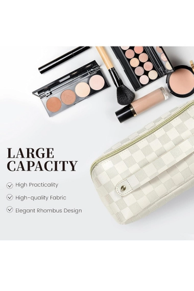 Vegan Leather Checkered Makeup Bag