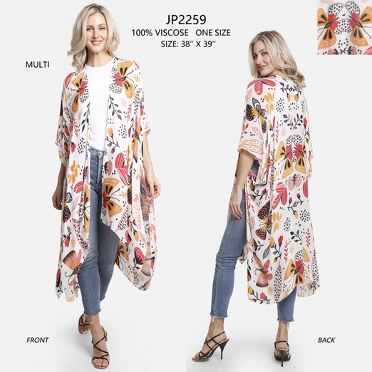 Butterfly and Floral Pattern Print Summer Kimono