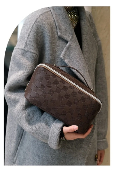 Vegan Leather Checkered Makeup Bag