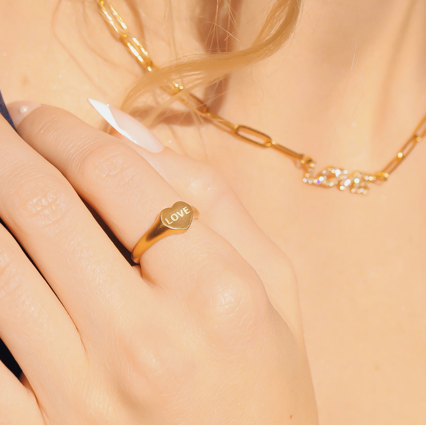 18K Gold PVD Stainless Steel Love Heart Signet Ring
